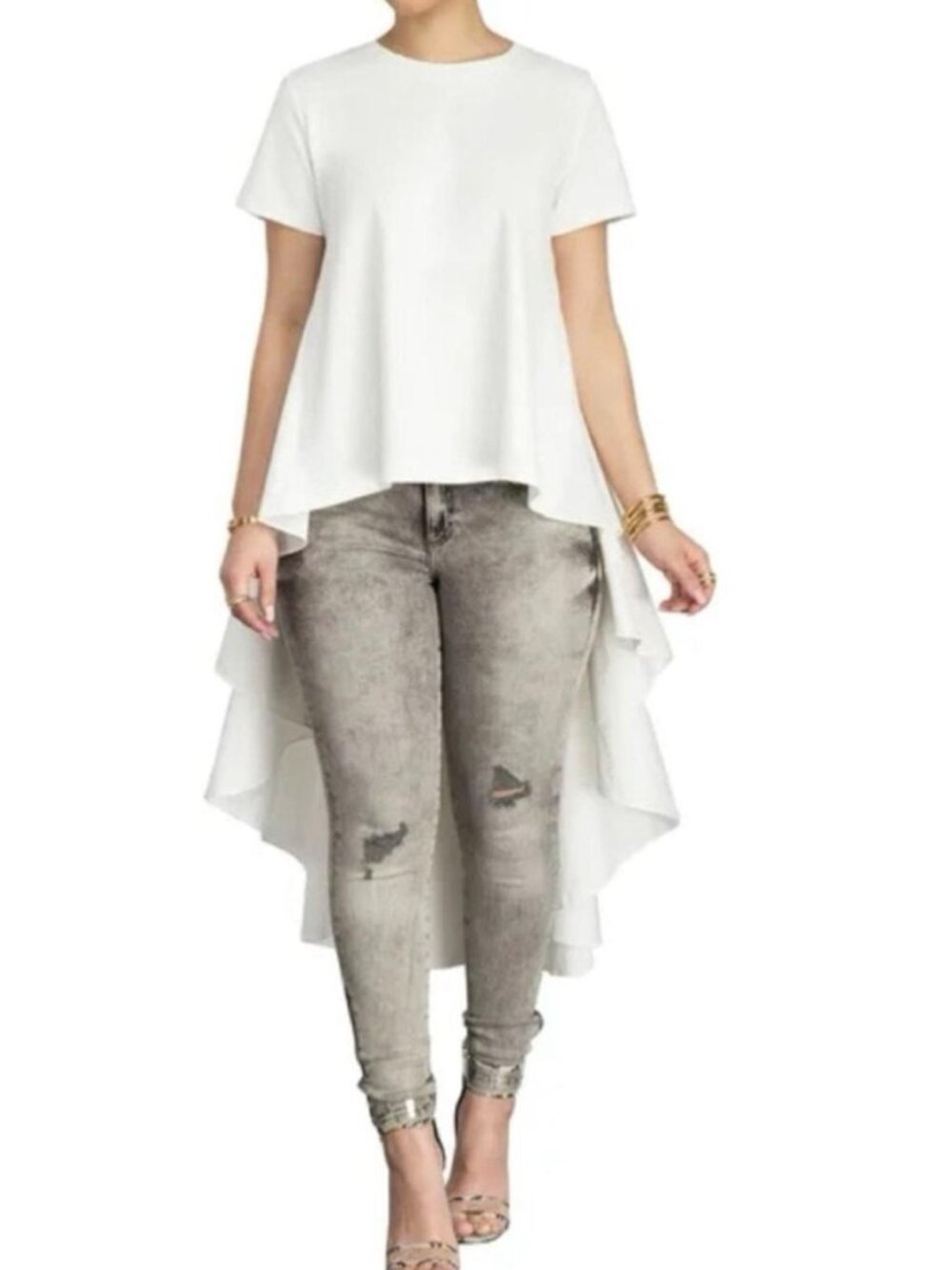 CQ by CQ Avante Garde High-Low Hem Top Womens Large White Pleated Back Blouse